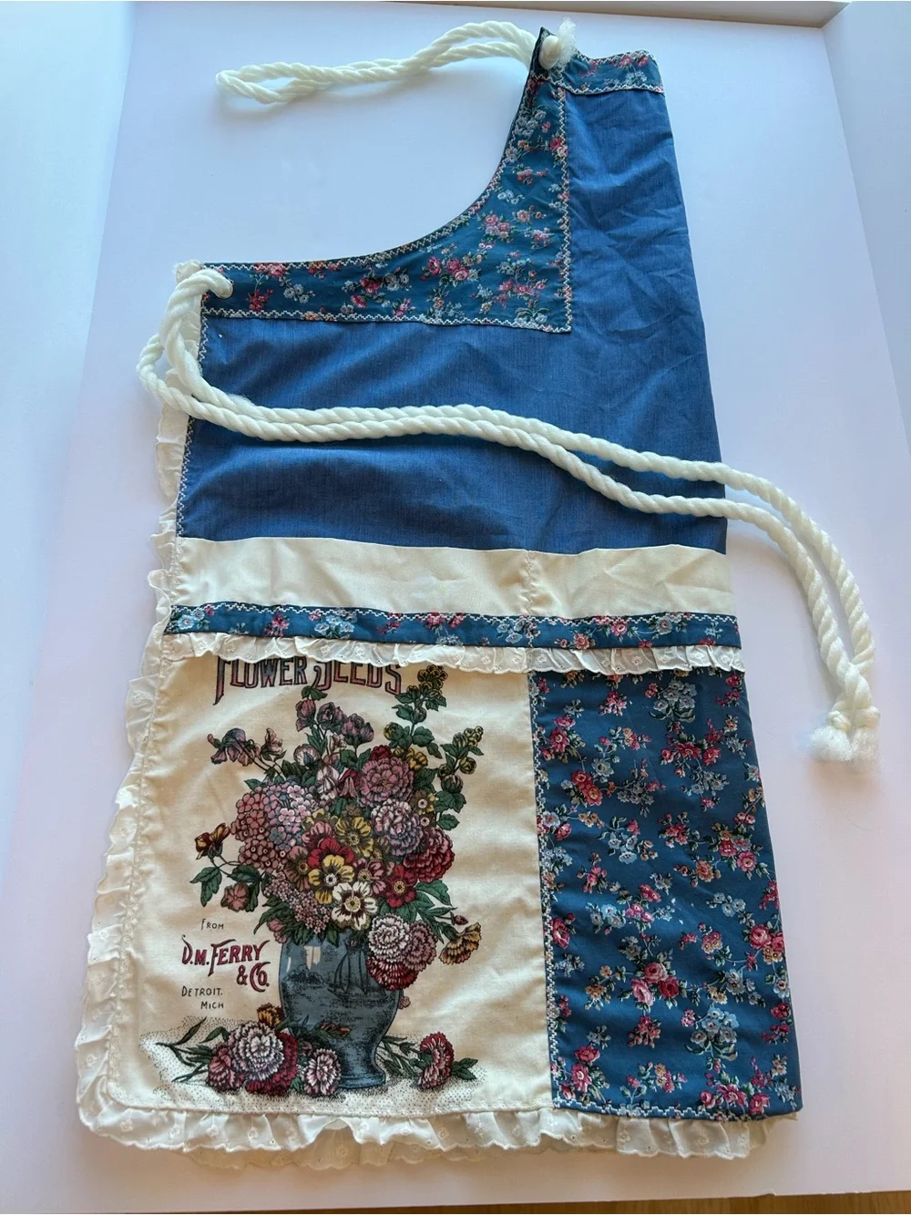 Vintage Blue Floral Patchwork Apron